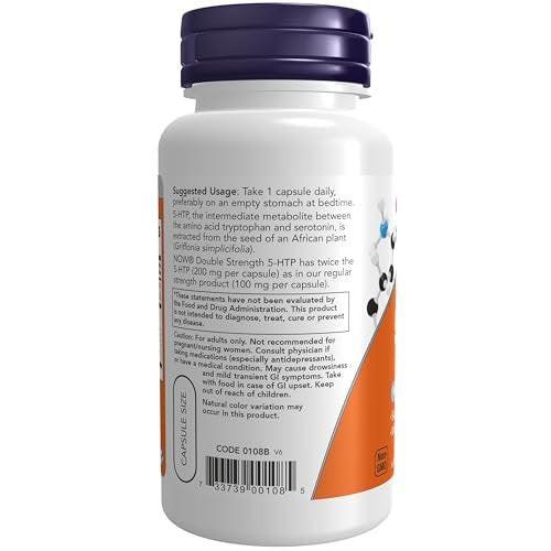 NOW Foods Supplements, 5-HTP (5-hydroxytryptophan) 200 mg, Double Strength, Neurotransmitter Support*, 60 Veg Capsules - görsel 3