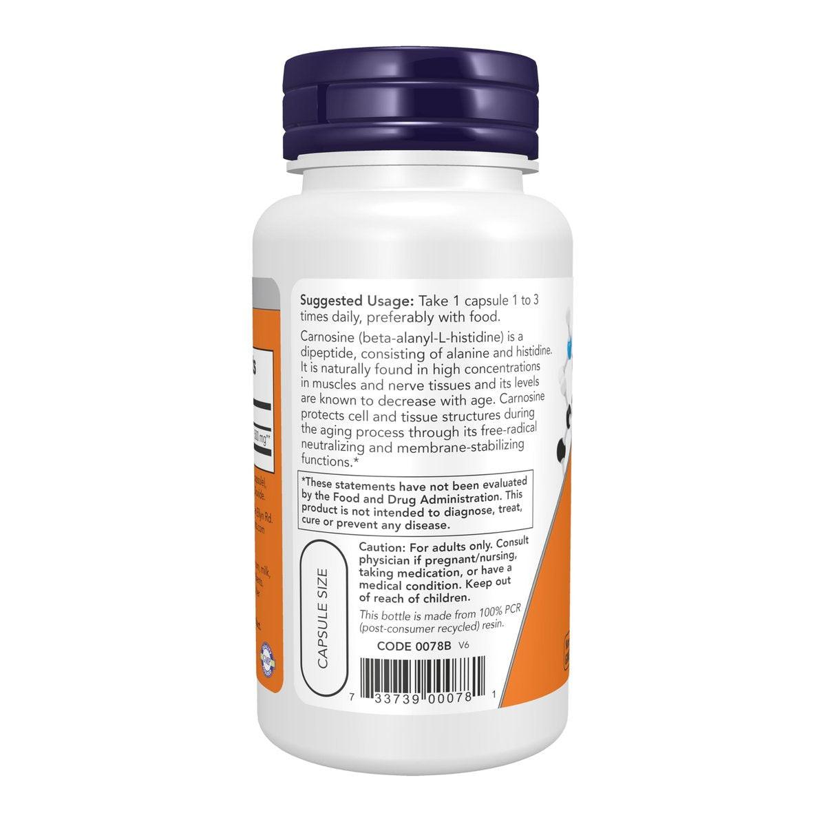 NOW Foods Supplements, L-Carnosine (Beta-Alanyl-L-Histidine) 500 mg, Healthy Aging, 50 Veg Capsules - görsel 3
