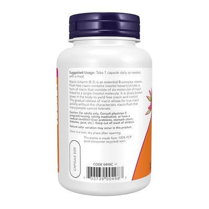 NOW Foods Supplements, Niacin (Vitamin B-3) 500 mg, Flush-Free, Double Strength, Nutritional Health, 90 Veg Capsules