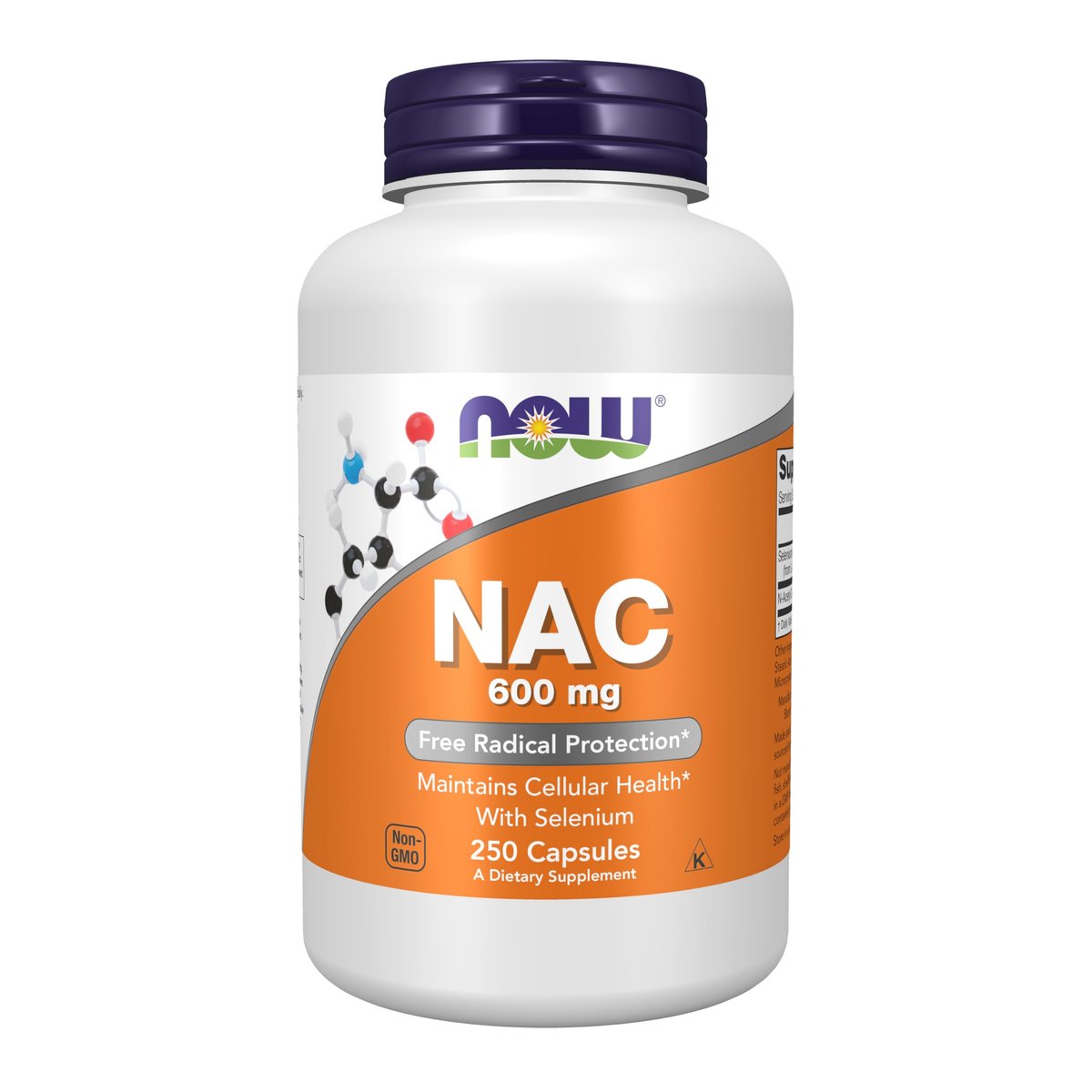 NOW Supplements, NAC (N-Acetyl Cysteine) 600 mg with Selenium, 250 Veg Capsules - görsel 1