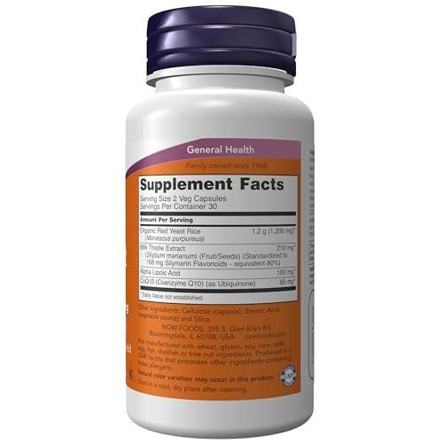 NOW Foods Supplements, Red Yeast Rice with CoQ10, plus Milk Thistle & Alpha Lipoic Acid, 60 Veg Capsules - görsel 1