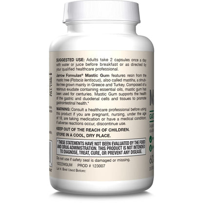 Jarrow Formulas Mastic Gum 1000 mg - 60 Veggie Caps - Mastic Gum Capsules Supporting Stomach and Duodenal Health - 30 Servings