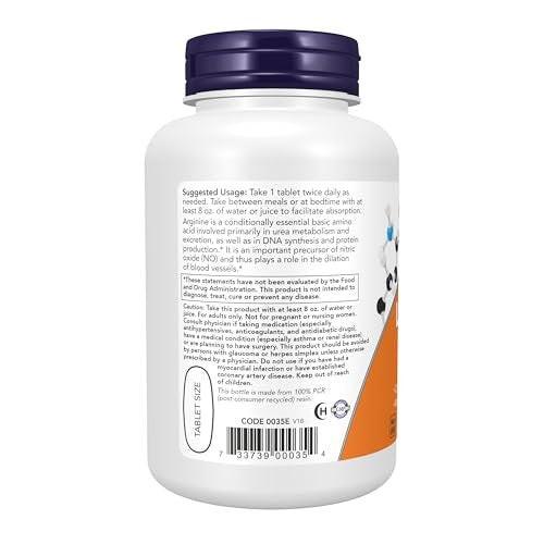 NOW Foods L-Arginine 1,000 mg, Nitric Oxide Precursor, Amino Acid, 120 Tablets - görsel 1