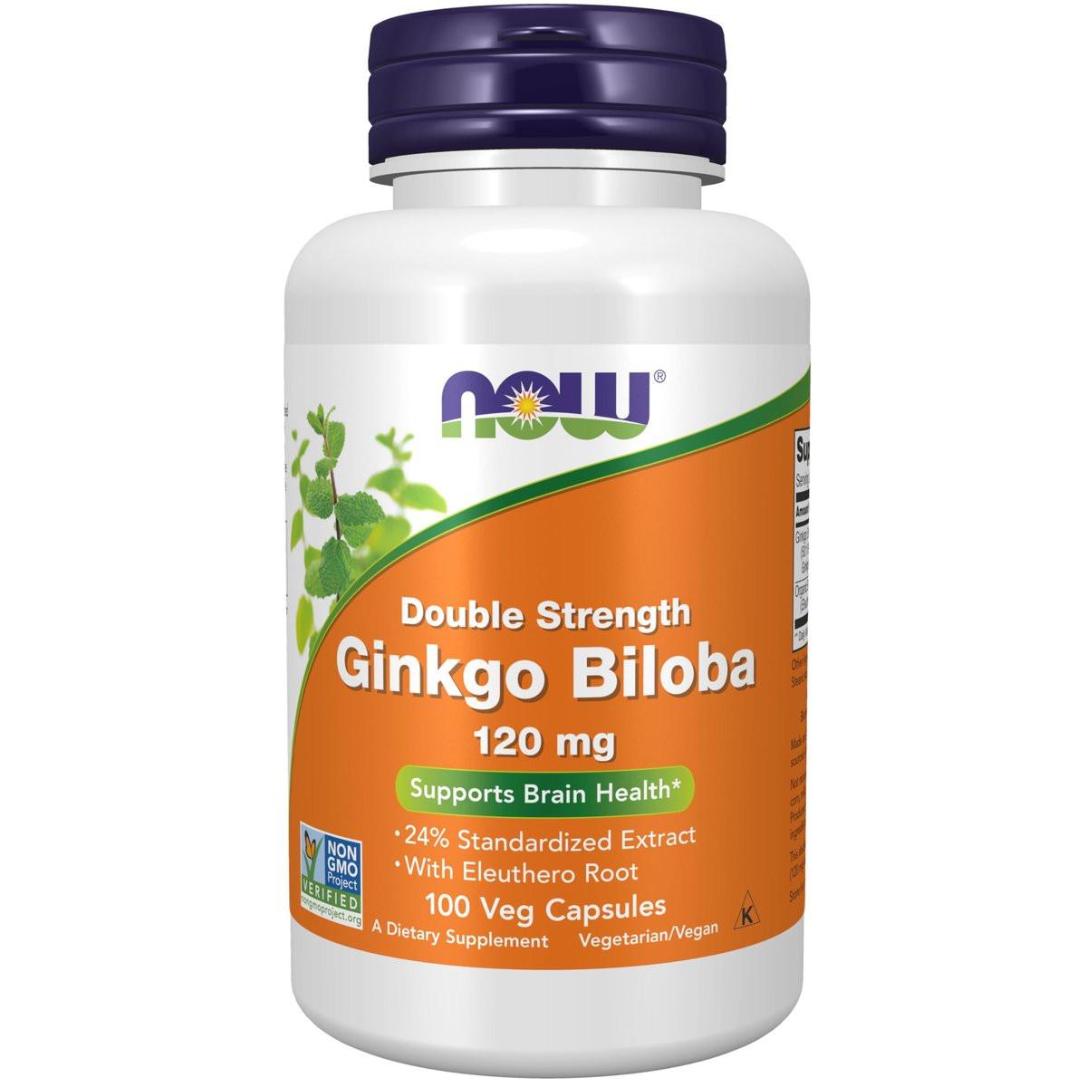 NOW Foods Supplements, Ginkgo Biloba 120 mg, Double Strength, Non-GMO Project Verified, 100 Veg Capsules - görsel 1