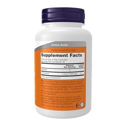 NOW Foods Supplements, L-Citrulline 750 mg, Supports Protein Metabolism*, Amino Acid, 90 Veg Capsules - görsel 1