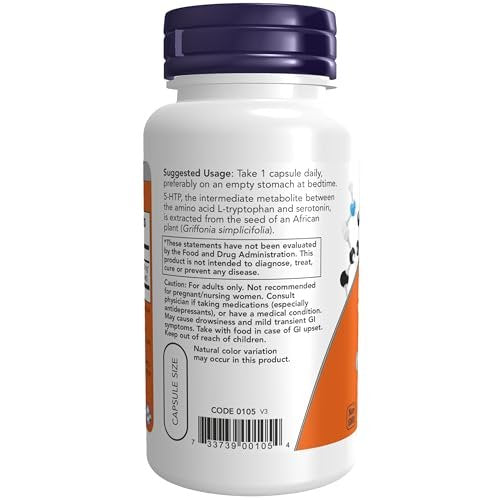 NOW Foods Supplements, 5-HTP (5-hydroxytryptophan) 100 mg, Neurotransmitter Support*, 60 Veg Capsules - görsel 5
