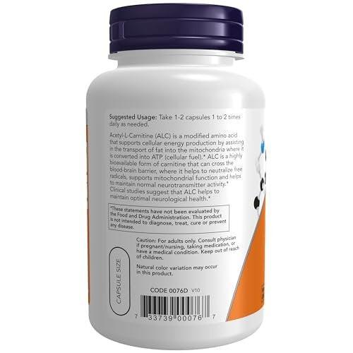 NOW Supplements, Acetyl-L Carnitine 500 mg, Amino Acid, Brain And Nerve Cell Function*, 100 Veg Capsules - görsel 5