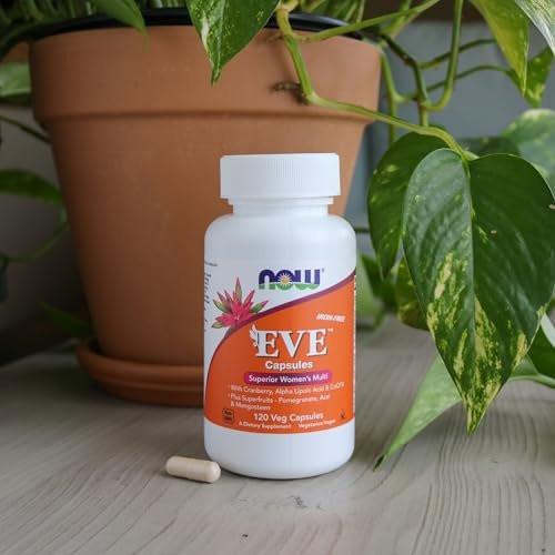 NOW Foods Supplements, Eve™ Women's Multivitamin with Cranberry, Alpha Lipoic Acid and CoQ10, plus Superfruits - Pomegranate, Acai & Mangosteen, Iron-Free, 120 Veg Capsules
