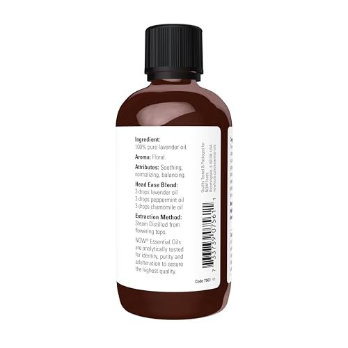 NOW Essential Oils, Lavender Oil, Soothing Aromatherapy Scent, Steam Distilled, 100% Pure, Vegan, Child Resistant Cap, 4-Ounce