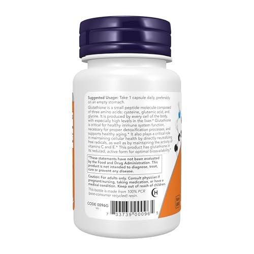 NOW Foods Supplements, Glutathione 250 mg, Detoxification Support*, Free Radical Neutralizer*, 60 Veg Capsules - görsel 4