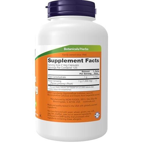 NOW Foods Supplements, Panax Ginseng (Root) 500 mg, Adaptogenic Herb*, 250 Veg Capsules - görsel 3