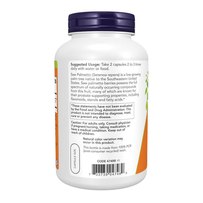 NOW Foods Supplements, Saw Palmetto Berries (Serenoa repens) 550 mg, Men's Health*, 250 Veg Capsules