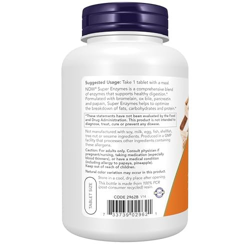 NOW Foods Supplements, Super Enzymes, Formulated with Bromelain, Ox Bile, Pancreatin and Papain, 180 Tablets - görsel 4