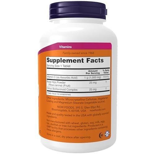 NOW Supplements, Vitamin C-1,000 with Rose Hips & Bioflavonoids, Antioxidant Protection*, 250 Tablets - görsel 1