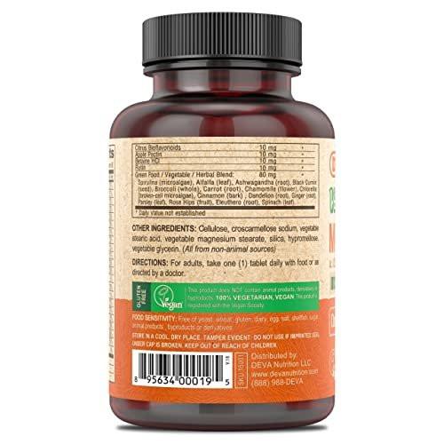DEVA Vegan Iron-Free Multivitamin & Mineral Supplement, Green Food Blend, Spirulina, Chlorella, Ashwagandha, Broccoli, 90 Coated Tablets - görsel 2