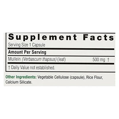 Nature's Answer Mullein Leaf Capsules 90 - Alcohol Free, Vegetarian, Vegan, Gluten Free - Supports Respiratory Function & Lung Health