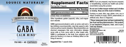 Source Naturals Serene Science GABA, for a Calm Mind, 750mg - 45 Capsules