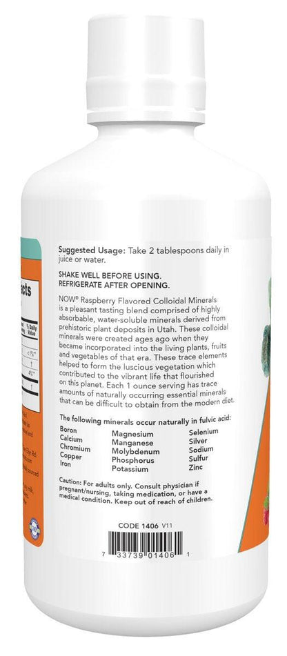 NOW Foods Colloidal Minerals Liquid, Plant Derived, Essential Trace Minerals, Raspberry, 32 oz