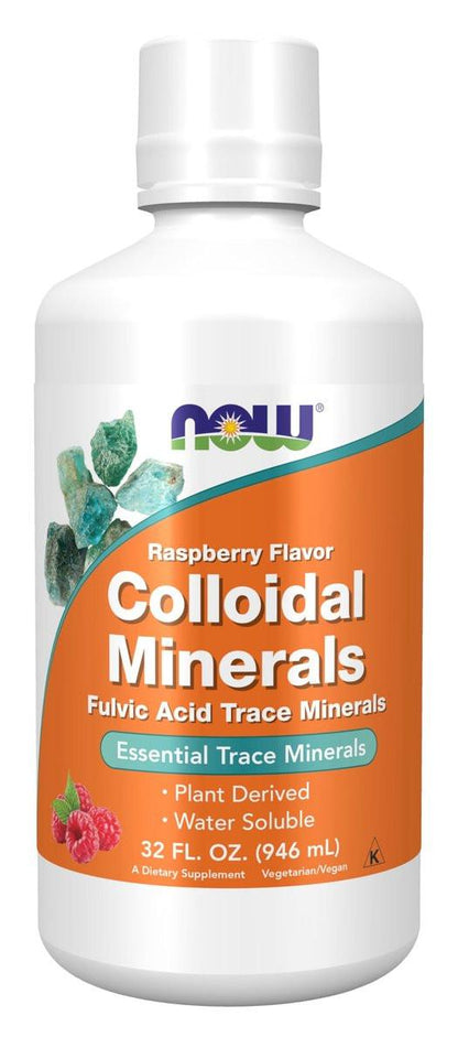 NOW Foods Colloidal Minerals Liquid, Plant Derived, Essential Trace Minerals, Raspberry, 32 oz
