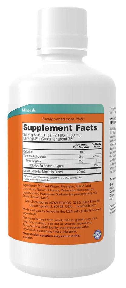 NOW Foods Colloidal Minerals Liquid, Plant Derived, Essential Trace Minerals, Raspberry, 32 oz