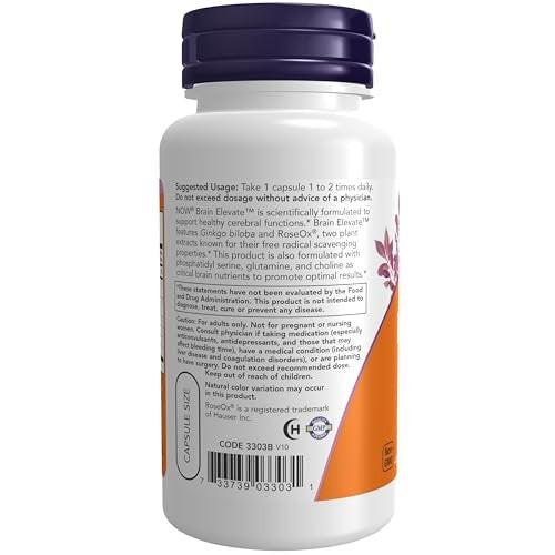 NOW Foods Brain Elevate™ with Ginkgo Biloba, RoseOx® & Phosphatidyl Serine, 60 Veg Capsules - görsel 1