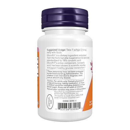 NOW Foods Supplements, GlucoFit® with 18% Corosolic Acid, Supports Glucose Metabolism*, 60 Softgels - görsel 2