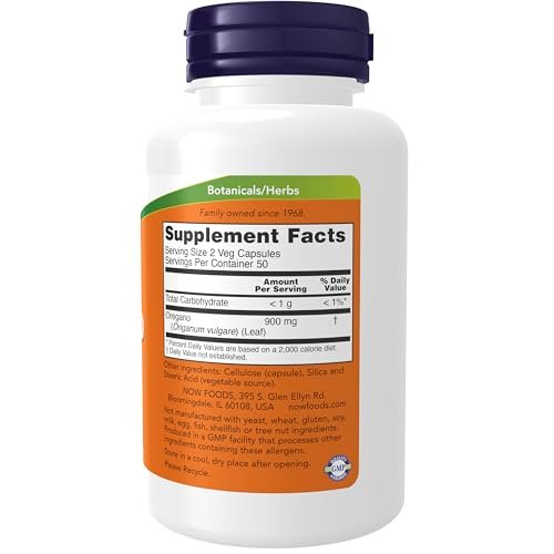 NOW Foods Supplements, Oregano (Origanum vulgare) 450 mg, Free Radical Scavenger*, 100 Veg Capsules - görsel 1
