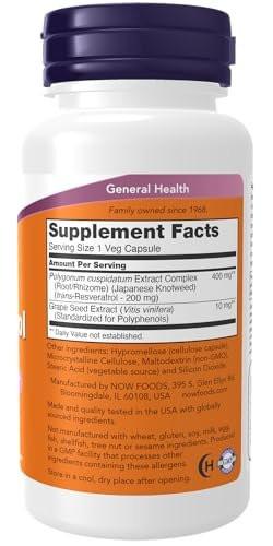 NOW Foods Supplements, Natural Resveratrol 200 mg with Red Wine Extract, 60 Veg Capsules - görsel 2
