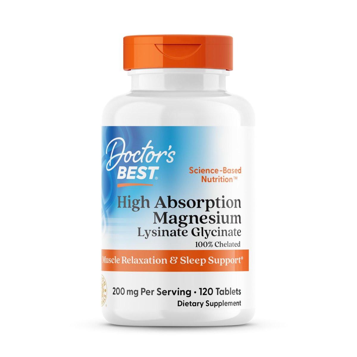 Doctor's Best High Absorption Magnesium Glycinate Lysinate Supplement for Sleep Support - Chelated Magnesium Tablets for Women & Men, 200mg per Serving, Supports Calm & Relaxation, Vegan - 120 Count - görsel 1
