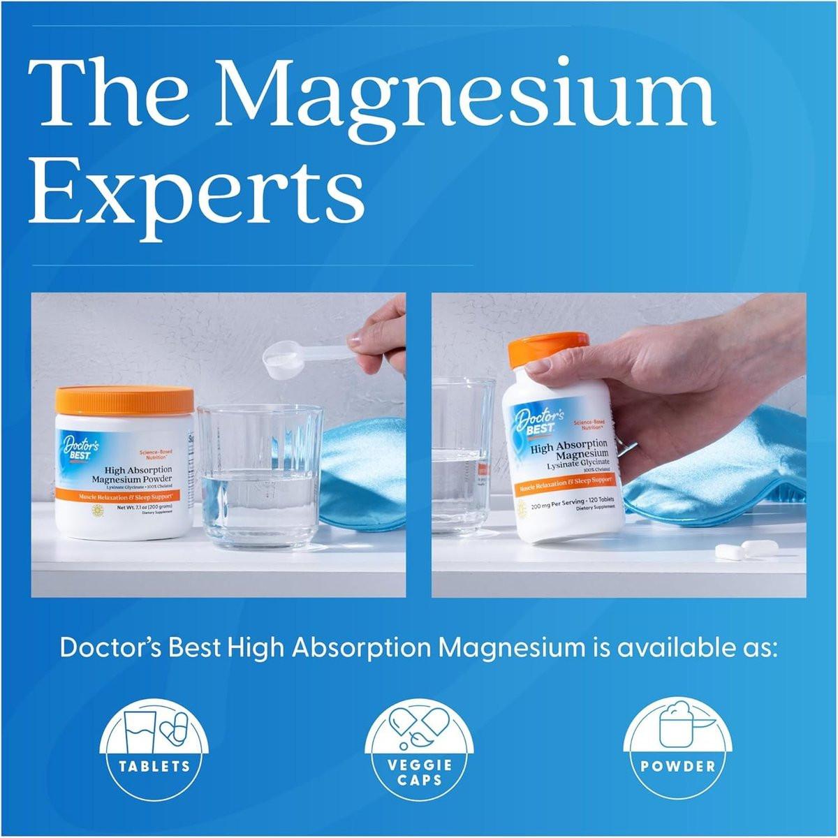 Doctor's Best High Absorption Magnesium Glycinate Lysinate Supplement for Sleep Support - Chelated Magnesium Tablets for Women & Men, 200mg per Serving, Supports Calm & Relaxation, Vegan - 120 Count - görsel 17