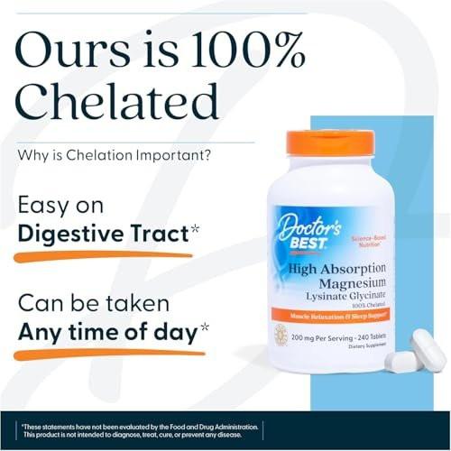 Doctor's Best High Absorption Magnesium Glycinate Lysinate Supplement for Sleep Support - Chelated Magnesium Tablets for Women & Men, 200mg per Serving, Supports Calm & Relaxation, Vegan - 120 Count - görsel 12