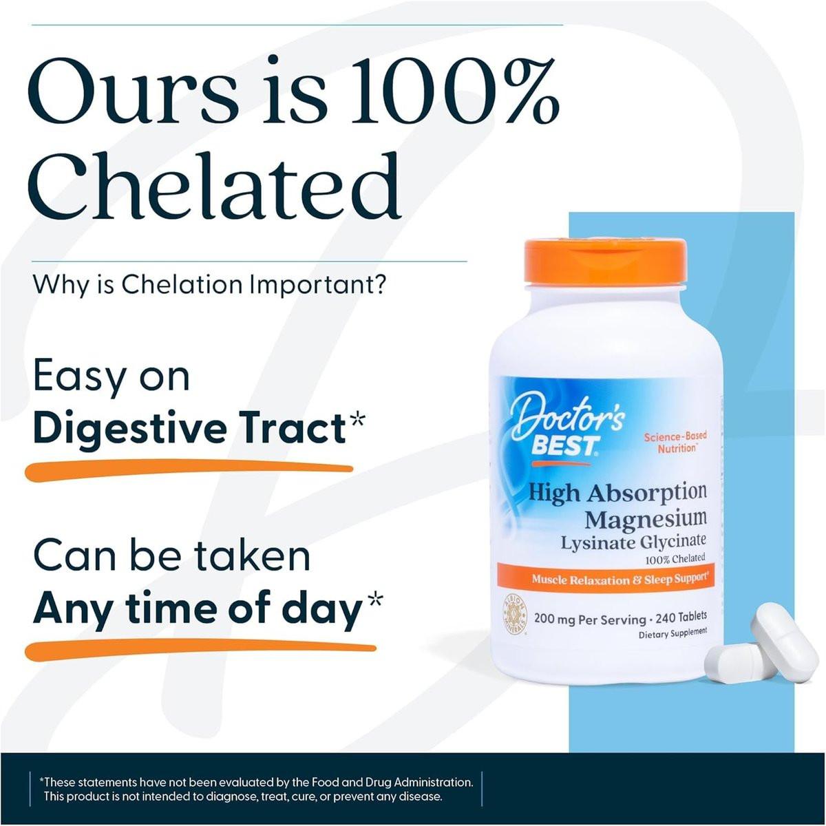 Doctor's Best High Absorption Magnesium Glycinate Lysinate Supplement for Sleep Support - Chelated Magnesium Tablets for Women & Men, 200mg per Serving, Supports Calm & Relaxation, Vegan - 120 Count - görsel 11