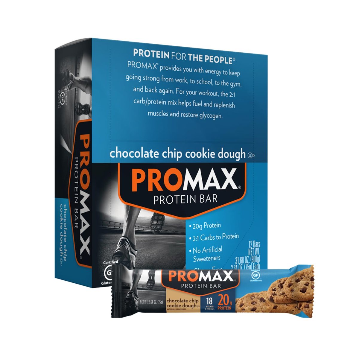 Promax Protein Bar, Chocolate Chip Cookie – High Protein Content: 20g of protein per bar helps rebuild muscles and – Image 1