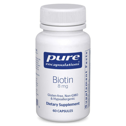 Pure Encapsulations Biotin 8 mg - B Vitamin Supplement to Aid Stress Relief, Hair, Skin & Nail Strengthening, Metabolism, Carbohydrate Support & Nervous System - with Premium Biotin - 60 Capsules