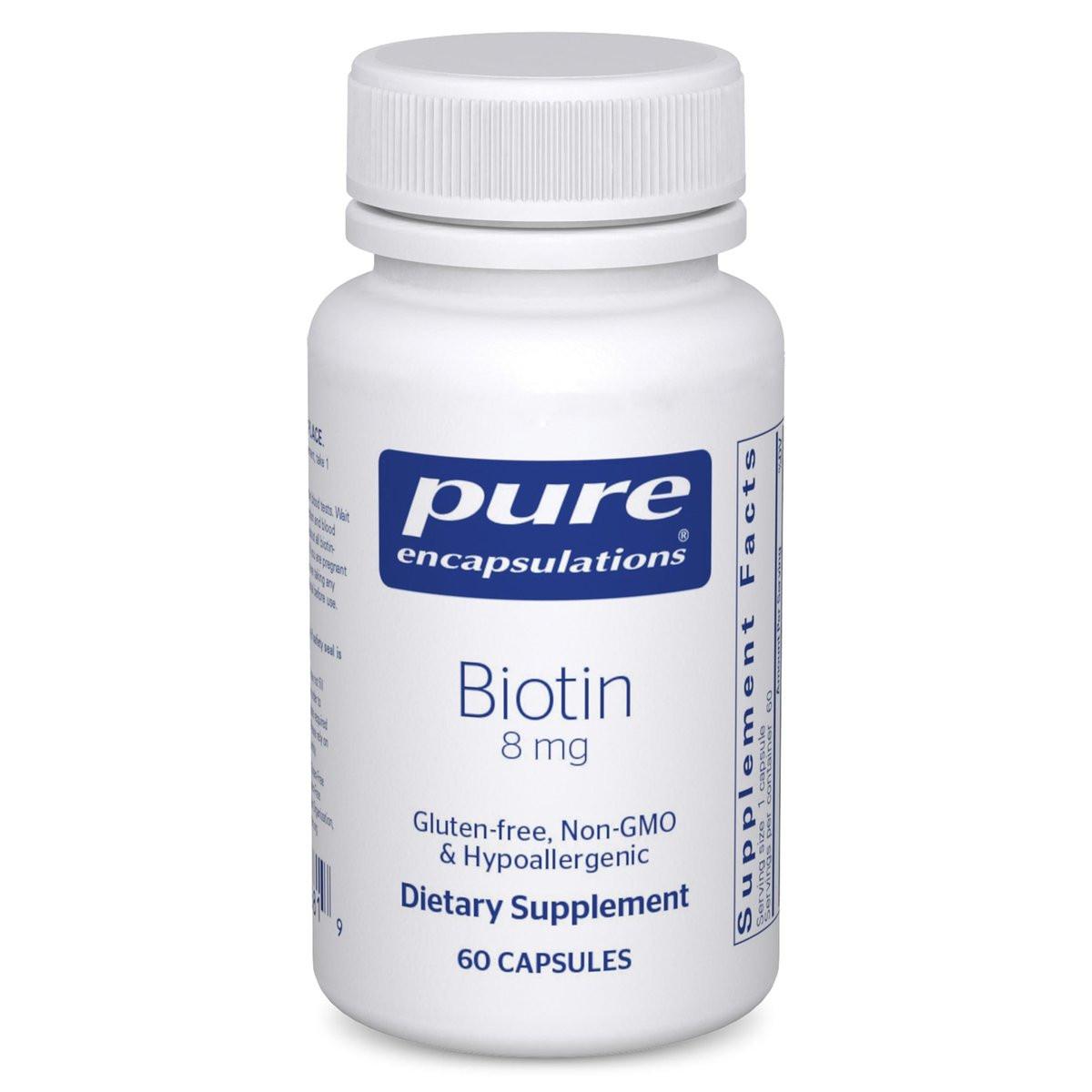 Pure Encapsulations Biotin 8 mg - B Vitamin Supplement to Aid Stress Relief, Hair, Skin & Nail Strengthening, Metabolism, Carbohydrate Support & Nervous System - with Premium Biotin - 60 Capsules - görsel 1