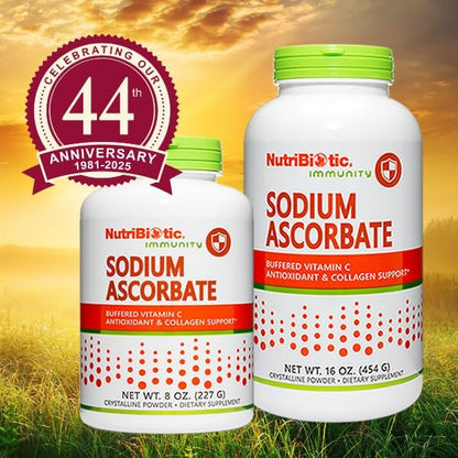 NutriBiotic Sodium Ascorbate Buffered Vitamin C Powder, 8 Oz | Vegan, Non Acidic & Easier on Digestion Than Ascorbic Acid | Essential Immune Support & Antioxidant Supplement | Gluten & GMO Free