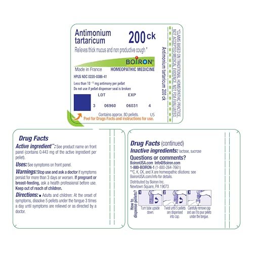 Boiron Antimonium Tartaricum 30C Homeopathic Medicine for Cough - Pack of 3 (240 Pellets) - görsel 3