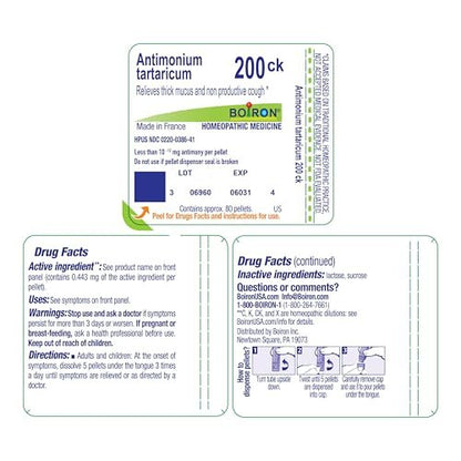 Boiron Antimonium Tartaricum 30C Homeopathic Medicine for Cough - Pack of 3 (240 Pellets)