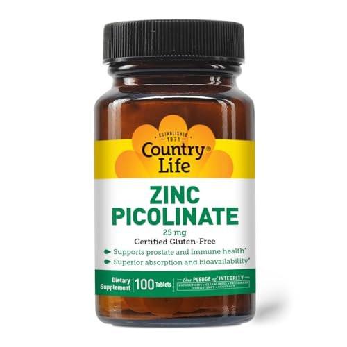 Country Life Zinc Picolinate 25 mg - Superior Absorption Zinc Supplement for Immune Support, Prostate Health & Cellular Wellness - Certified Gluten-Free, Vegan & Halal, Non-GMO - 100 Tablets - görsel 11