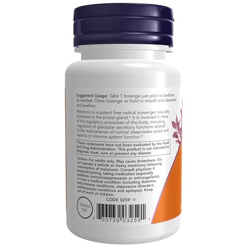 NOW Foods Supplements, Melatonin 3 mg, Free Radical Scavenger*, Healthy Sleep Cycle*, 180 Chewable Lozenges - görsel 6