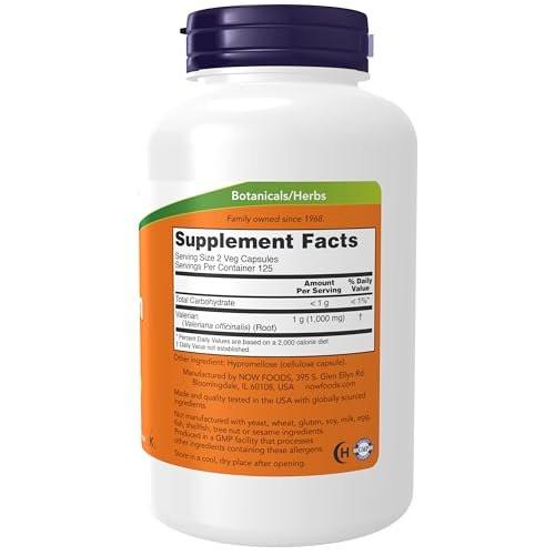 NOW Foods Supplements, Valerian Root (Valeriana officinalis) 500 mg, Herbal Supplement, 250 Veg Capsules - görsel 2