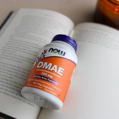 NOW Supplements, DMAE (Dimethylaminoethanol) 250 mg, Healthy Brain Function*, 100 Veg Capsules