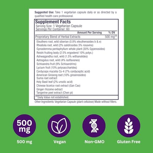Paradise Herbs Imperial Adaptogens with Ashwagandha, Astragalus, Rhodiola - 60 Vegetarian Capsules - görsel 1
