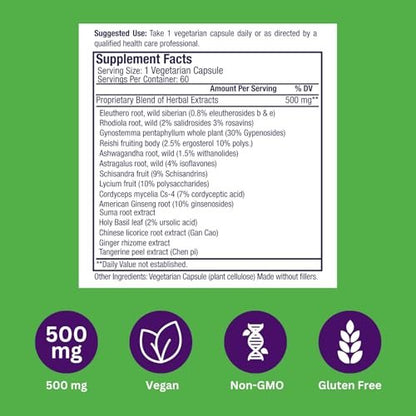 Paradise Herbs Imperial Adaptogens with Ashwagandha, Astragalus, Rhodiola - 60 Vegetarian Capsules