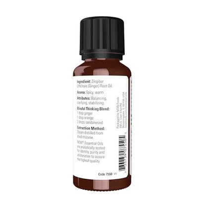 NOW Essential Oils, Ginger Oil, Spicy Aromatherapy Scent, Steam Distilled, 100% Pure, Vegan, Child Resistant Cap, 1-Ounce