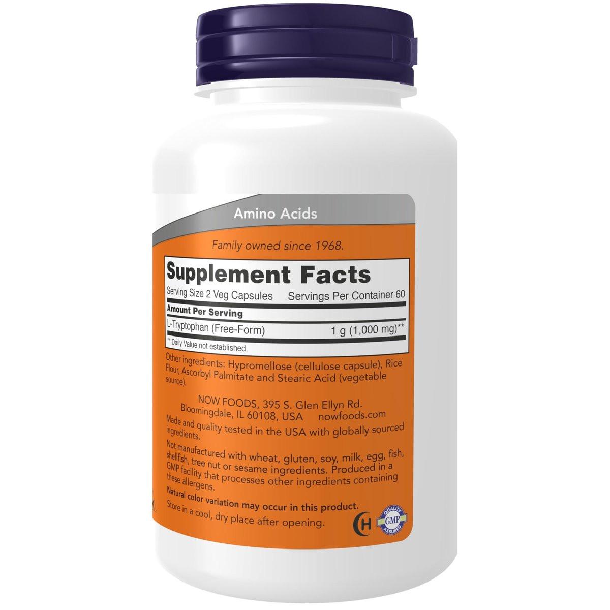 NOW Foods Supplements, L-Tryptophan 500 mg, Encourages Positive Mood, Supports Relaxation, 120 Veg Capsules - görsel 2