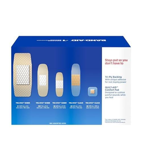BAND-AID Brand Adhesive Bandages Family Variety Pack, Sheer & Clear Flexible Sterile Individually Wrapped Strips & Spots, First Aid Wound Care for Minor Cuts, Scrapes, Burns, 5 Sizes, 280 ct - görsel 15