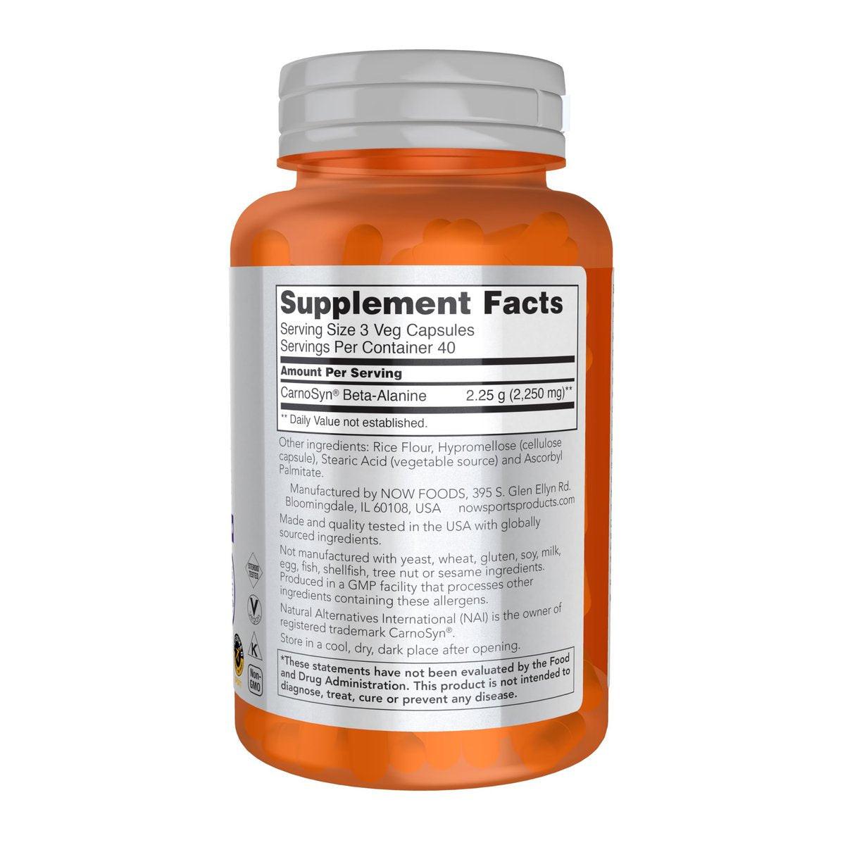 NOW Foods Sports Nutrition, Beta-Alanine 750 mg, Delays Muscle Fatigue*, Endurance*, 120 Veg Capsules - görsel 3