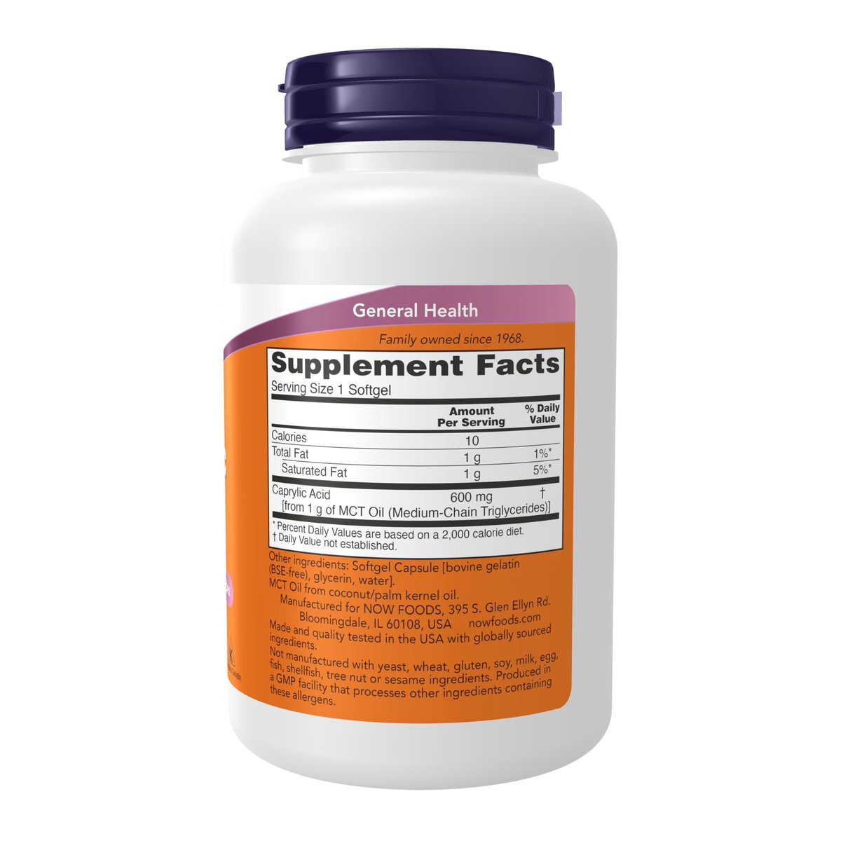 NOW Foods Supplements, Caprylic Acid 600 mg, MCT (Medium-Chain Triglycerides), 100 Softgels - görsel 4