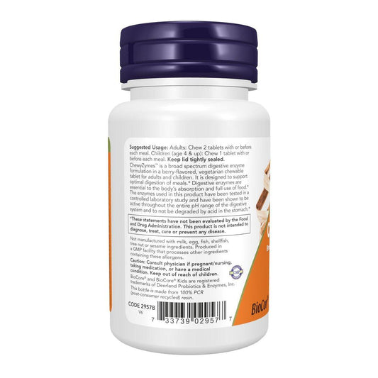 NOW Foods Supplements, ChewyZymes, Broad Spectrum Chewable Enzymes, Berry Flavor, 90 Chewables